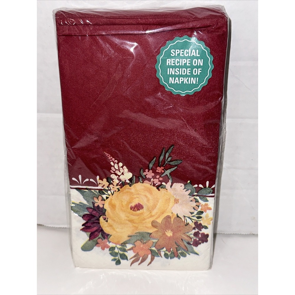 Pioneer Woman Burgundy Floral Paper Napkins 24 Count 2 Ply Recipe Inside PW76638